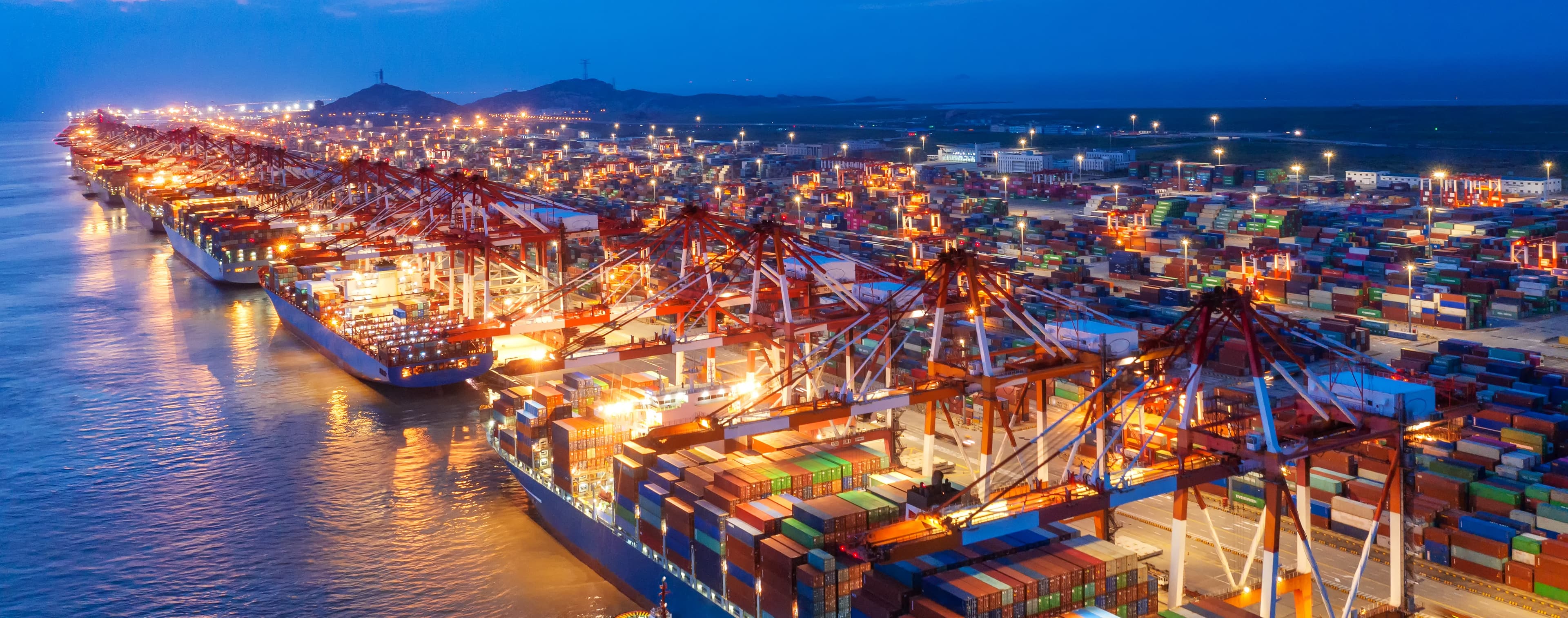 Global container port connecting compliant suppliers, green sourcing and international trade